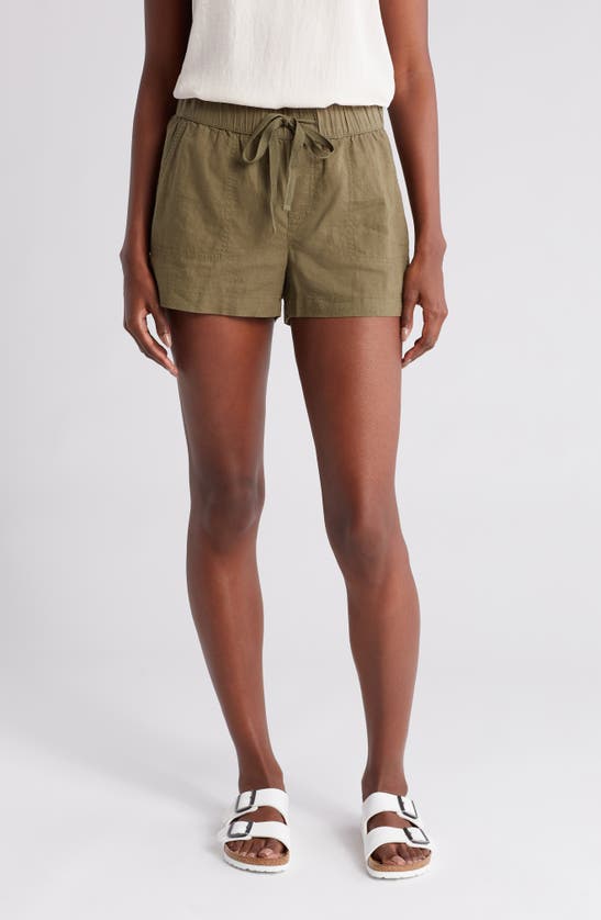 Shop Caslon Drawstring Linen Blend Shorts In Olive Burnt