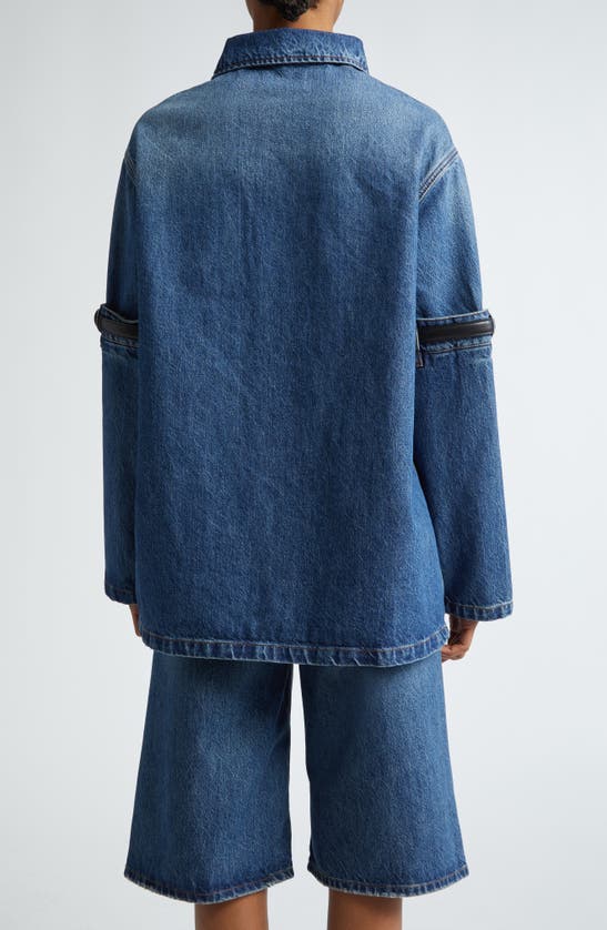 Shop Coperni Hybrid Belted Sleeve Denim Overshirt In Blue