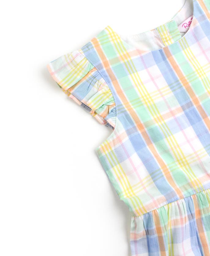 Shop Rufflebutts Baby Flutter Sleeve Tiered Dress In Clubhouse Rainbow Plaid