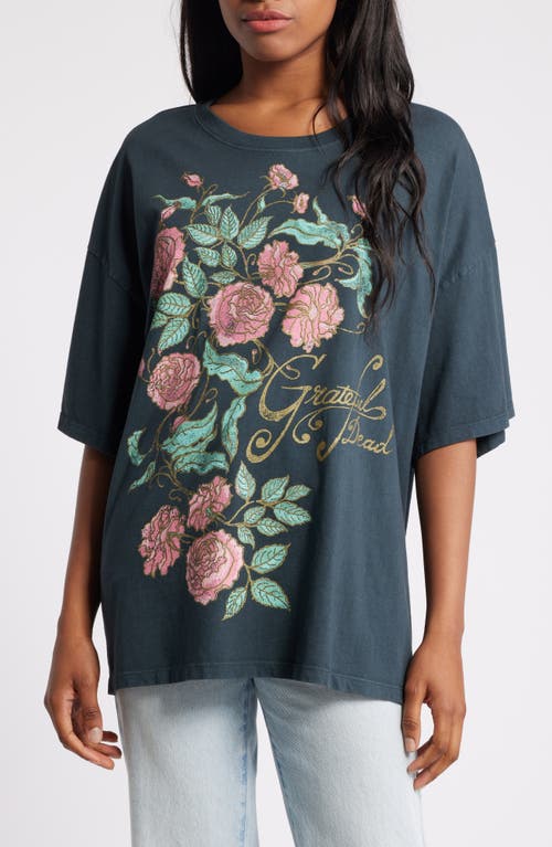 Daydreamer Grateful Dead Rose Cotton Graphic T-shirt In Vintage Black
