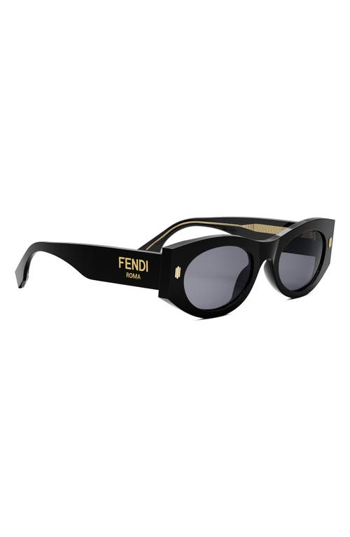 Shop Fendi ' Roma 52mm Oval Sunglasses In Shiny Black/blue