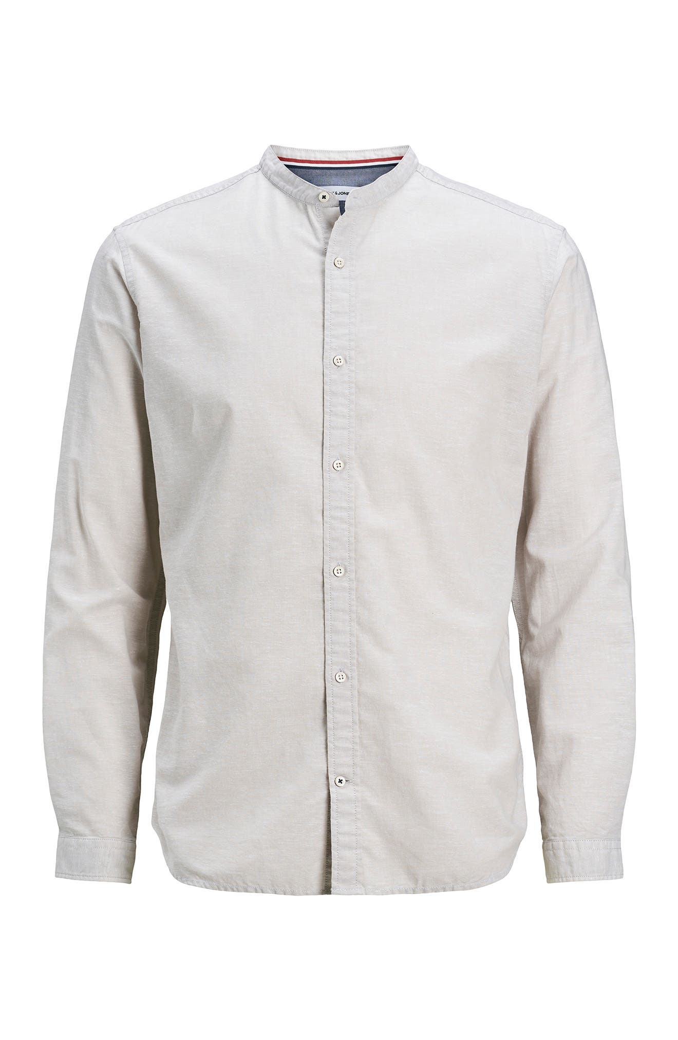 Jack & Jones Solid Band Collar Summer Slim Fit Shirt In Light/pastel Grey4