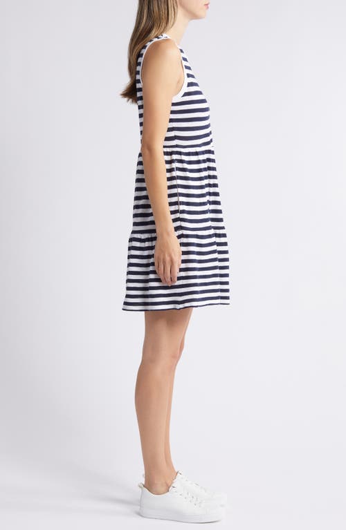 Caslonr Caslon(r) Sleeveless Tiered Jersey Dress In Navy- White Charm Stripe