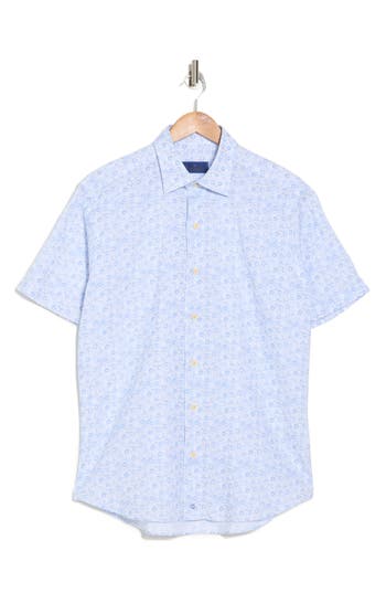 David Donahue Neat Casual Short Sleeve Button-up Shirt In Blue