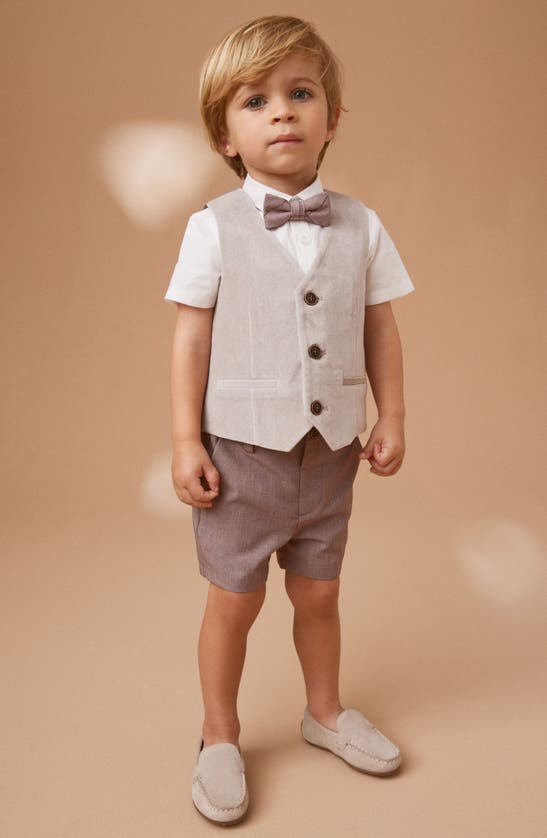 Shop Next Kids' Button-up Shirt, Vest, Bow Tie & Shorts Set In Natural