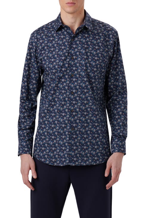 Julian Shaped Fit Floral Stretch Cotton Button-Up Shirt