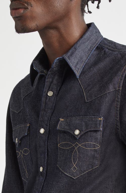 Shop Double Rl Buffalo West Slim Fit Denim Western Snap-up Shirt In Rinse