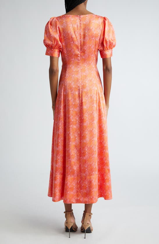 Shop Cinq À Sept Ximena Summer Waves Midi Dress In Pale Flamingo/ Orange