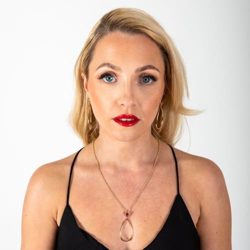 Lucy Quartermaine Women's Long Petal Drop Necklace With Pear Cut Ruby In Gold Vermeil In Gold