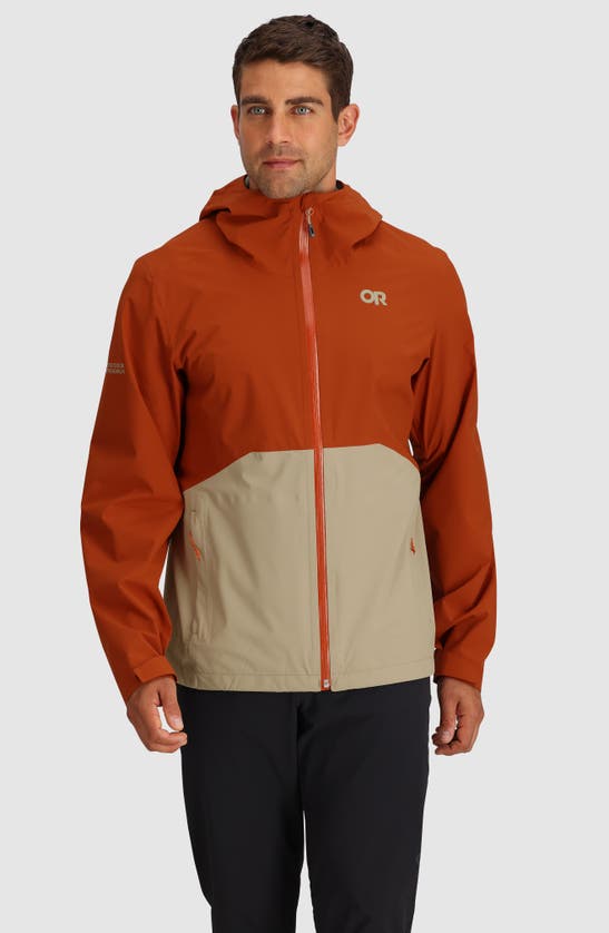 Shop Outdoor Research Stratoburst Packable Rain Jacket In Terracotta Pro Khaki