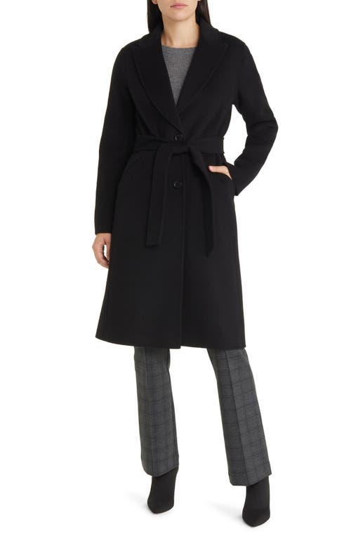 Belted Wool Blend Coat in Black