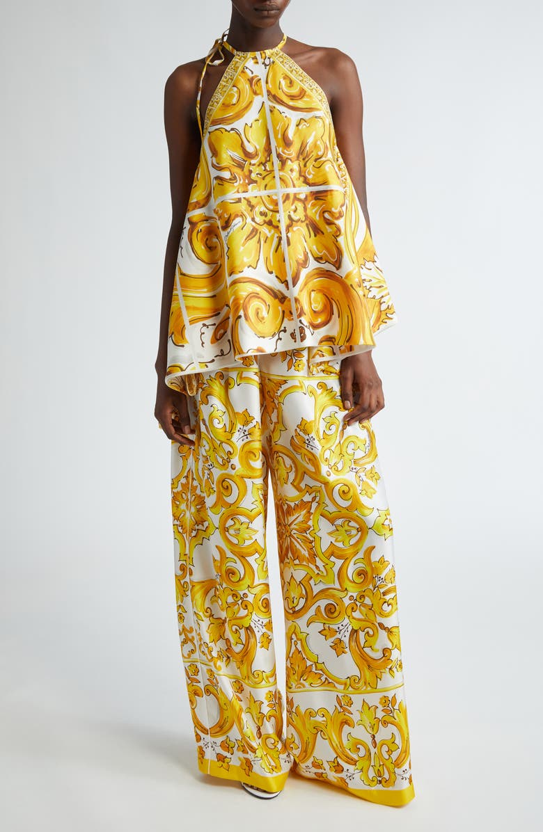Dolce & Gabbana Maroon Crown Pattern Silk Pajama Pants main image 0