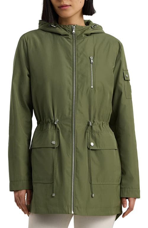 Shop Lauren Ralph Lauren Raincoat With Hood & Removable Quilted Bib In Olive Fern