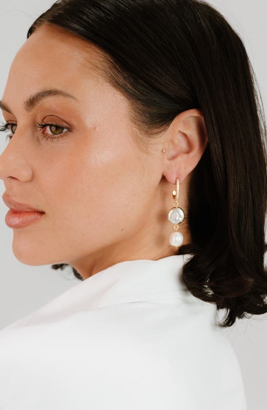 Shop Ettika Cultured Freshwater Pearl Drop Huggie Hoop Earrings In Gold