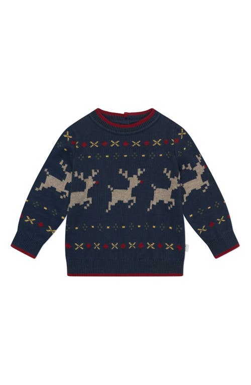 MORI Reindeer Fair Isle Organic Cotton Sweater in Navy 