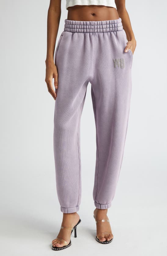 Alexander Wang Puff Logo Structured Terry Sweatpants In Acid Pink Lavender