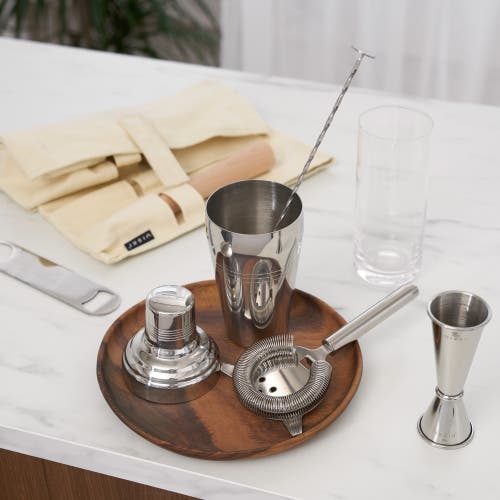 Viski 7-piece Travel Barware Set In Brown