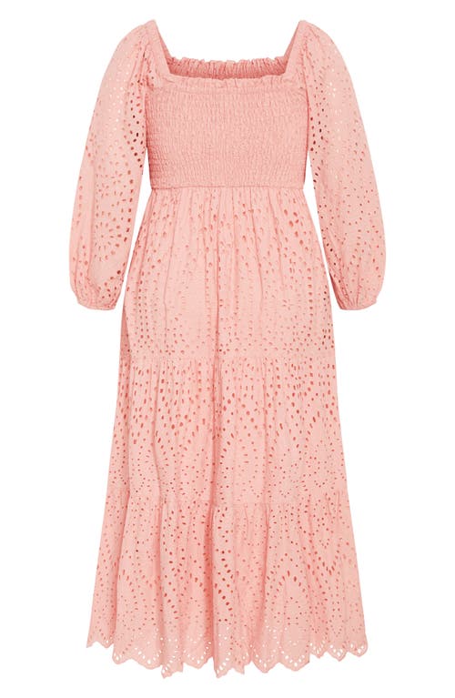 Shop City Chic Eyelet Three-quarter Sleeve Maxi Dress In Peachy