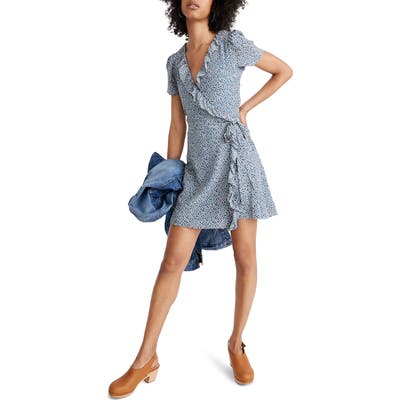 Madewell Silk Ruffle Edge Wrap Dress In Bitsy Floral