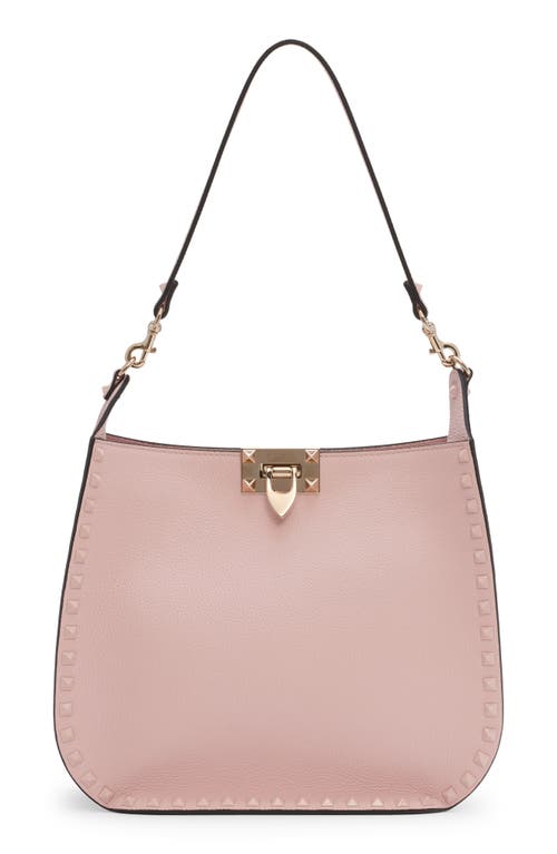 Valentino Garavani Rockstud Leather Hobo Bag in 16Q Rose Quartz at Nordstrom