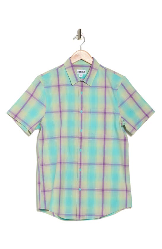 Shop Abound Windowpane Short Sleeve Button-up Shirt In Teal-window Ombre