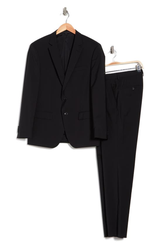 Hugo Boss Huge Genius Black Solid Two-button Notch Lapel Wool Suit In Black