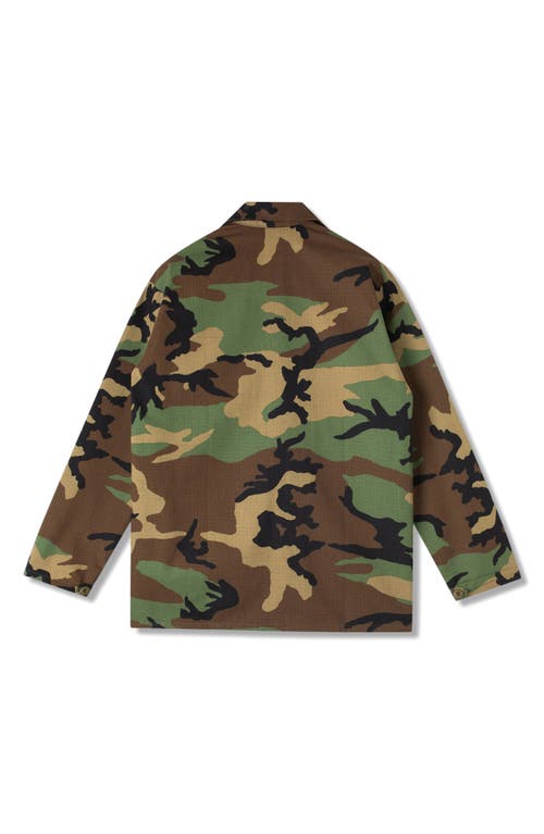 Stan Ray Camo Button-up Cotton Ripstop Work Jacket In Woodland Camo Ripstop