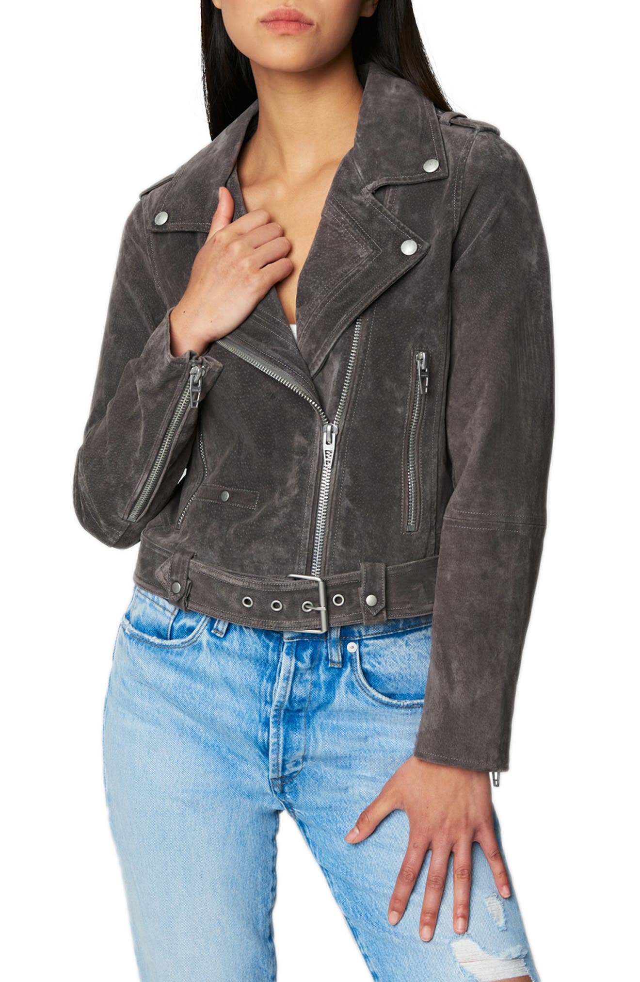 gray leather moto jacket