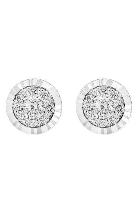 14K White Gold Pavé Diamond Round Stud Earrings - 0.50ct.