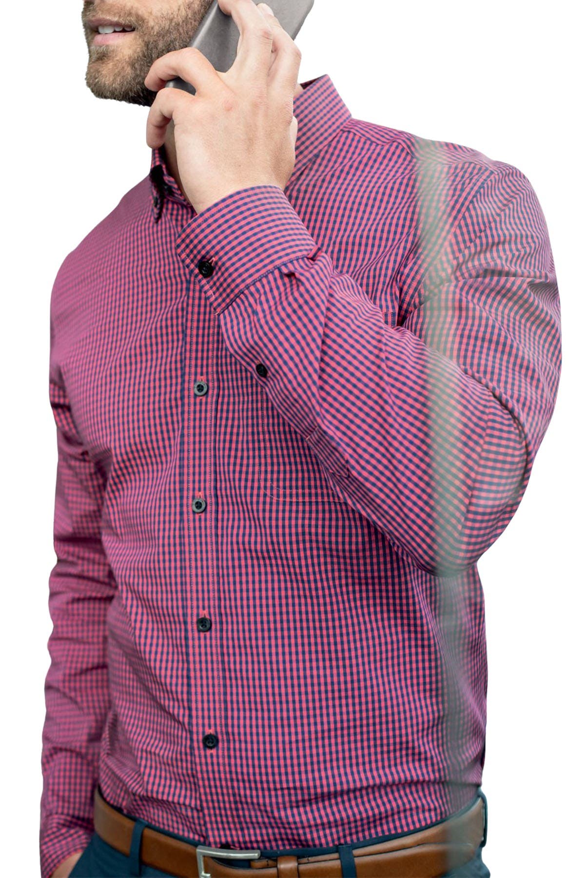 Cutter & Buck Anchor Gingham Tailored Fit Long Sleeve Shirt In Open Red3