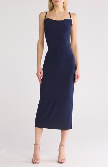 Bebe Scoop Neck Midi Dress In Navy
