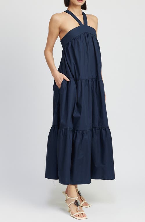 Shop En Saison Irene Tiered Cotton Midi Dress In Navy