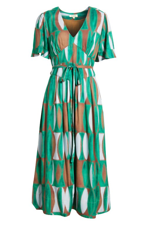 Shop Du Paradis Colleen Short Sleeve Dress In Vintage Green Geo