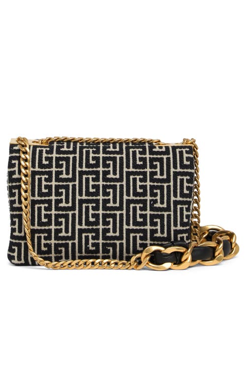 Shop Balmain Small 1945 Soft Monogram Jacquard Crossbody Bag In Ivory/black