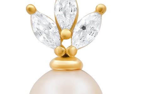 Queen Jewels Dangling Freshwater Pearl & Cubic Zirconia Stud Earrings In Gold