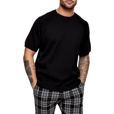 Topman Short Sleeve Crewneck Sweater, Black