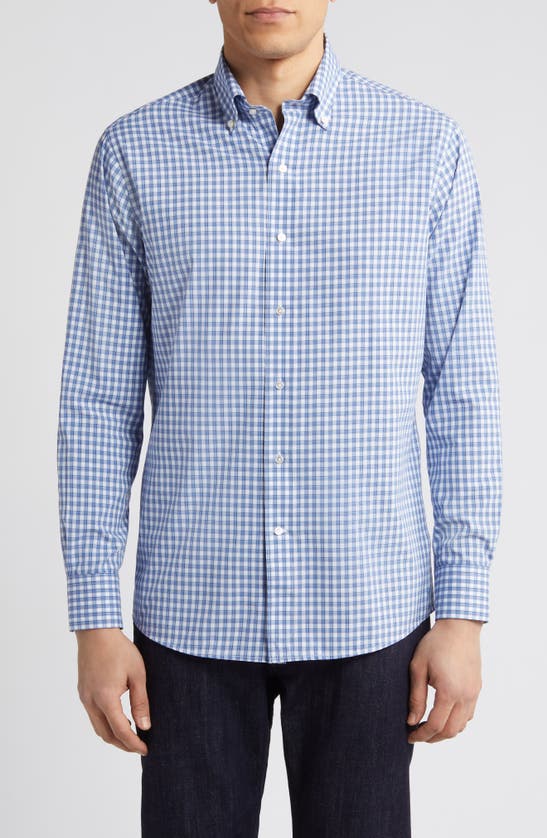 Shop Peter Millar Crown Crafted Cole Check Performance Button-down Shirt In Cascade Blue