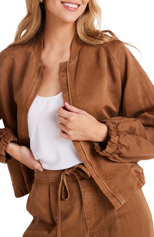 Bella Dahl Chloe Clean Linen Blend Bomber Jacket in Topaz Brown 