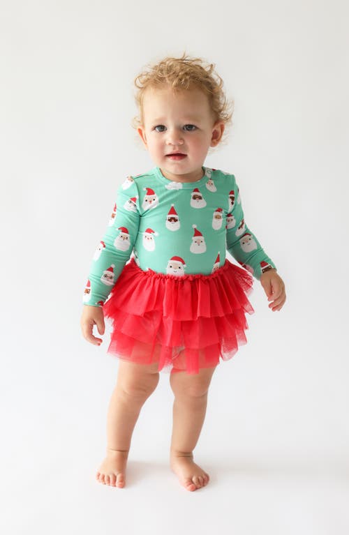 Shop Posh Peanut Santa Medley Long Sleeve Tulle Skirted Bodysuit In Green