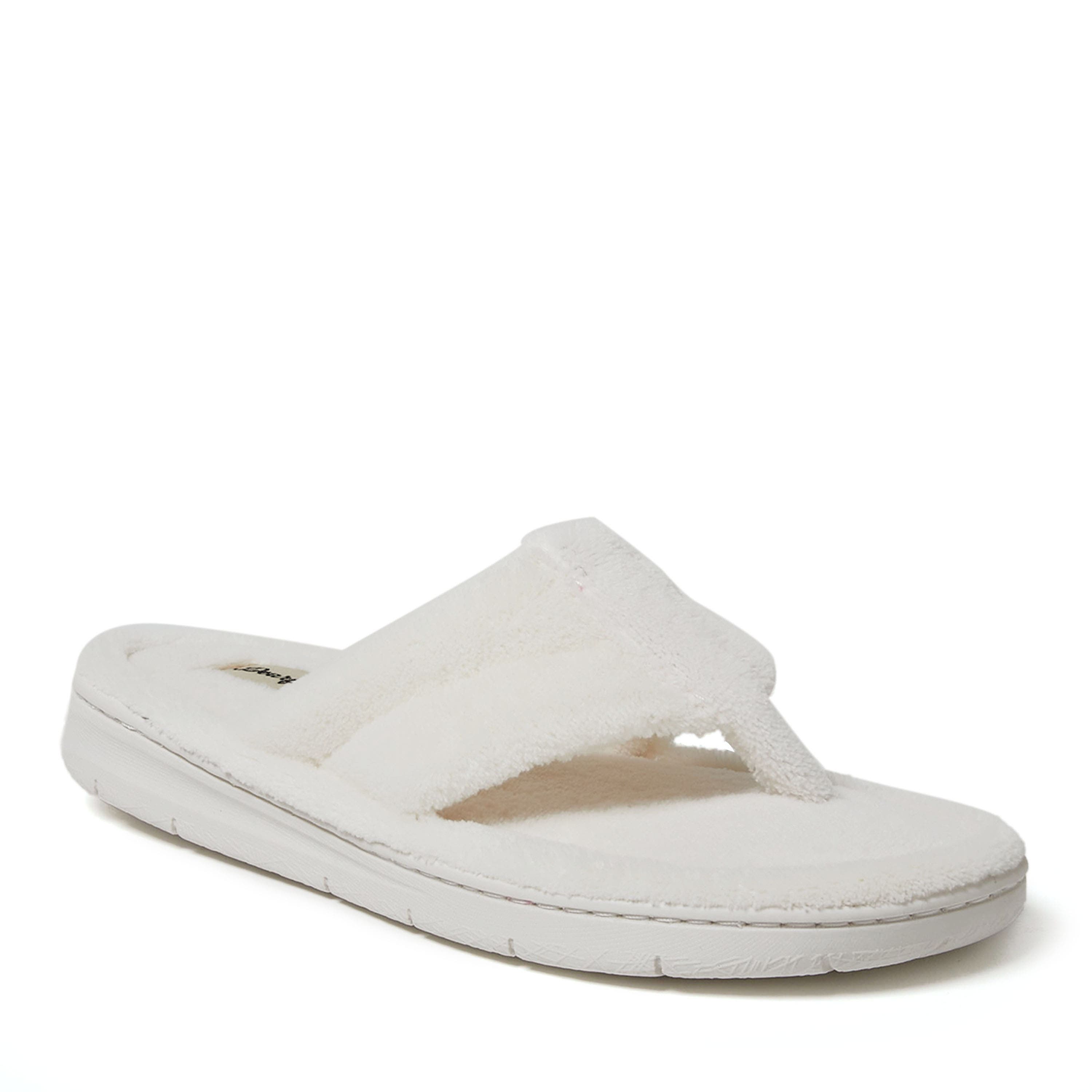 Dearfoams Wrenley Terry Womens Memory Foam Slip-on Slippers In White