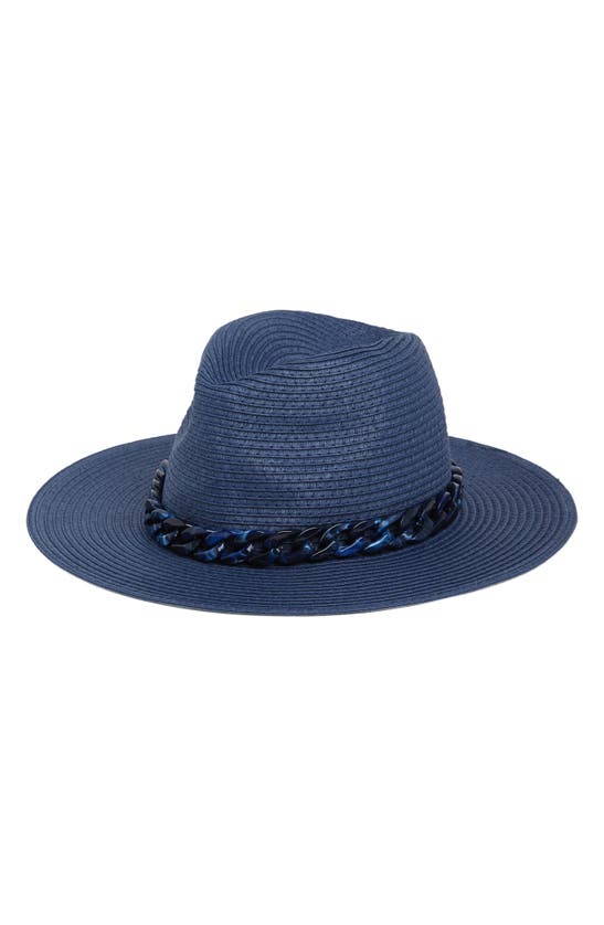 Vince Camuto Resin Chain Straw Panama Hat In Blue