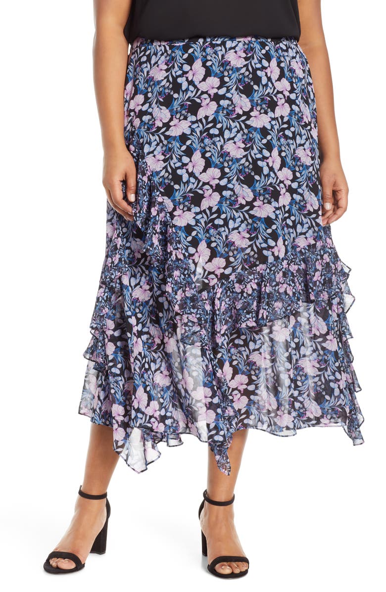 Vince Camuto Charming Floral Tiered Ruffle Skirt (Plus Size) | Nordstrom