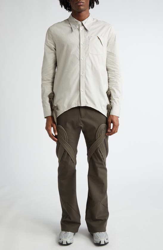 Shop Kiko Kostadinov Rino Twisted Jersey Button-up Shirt In Moss Green Stripe / Taupe