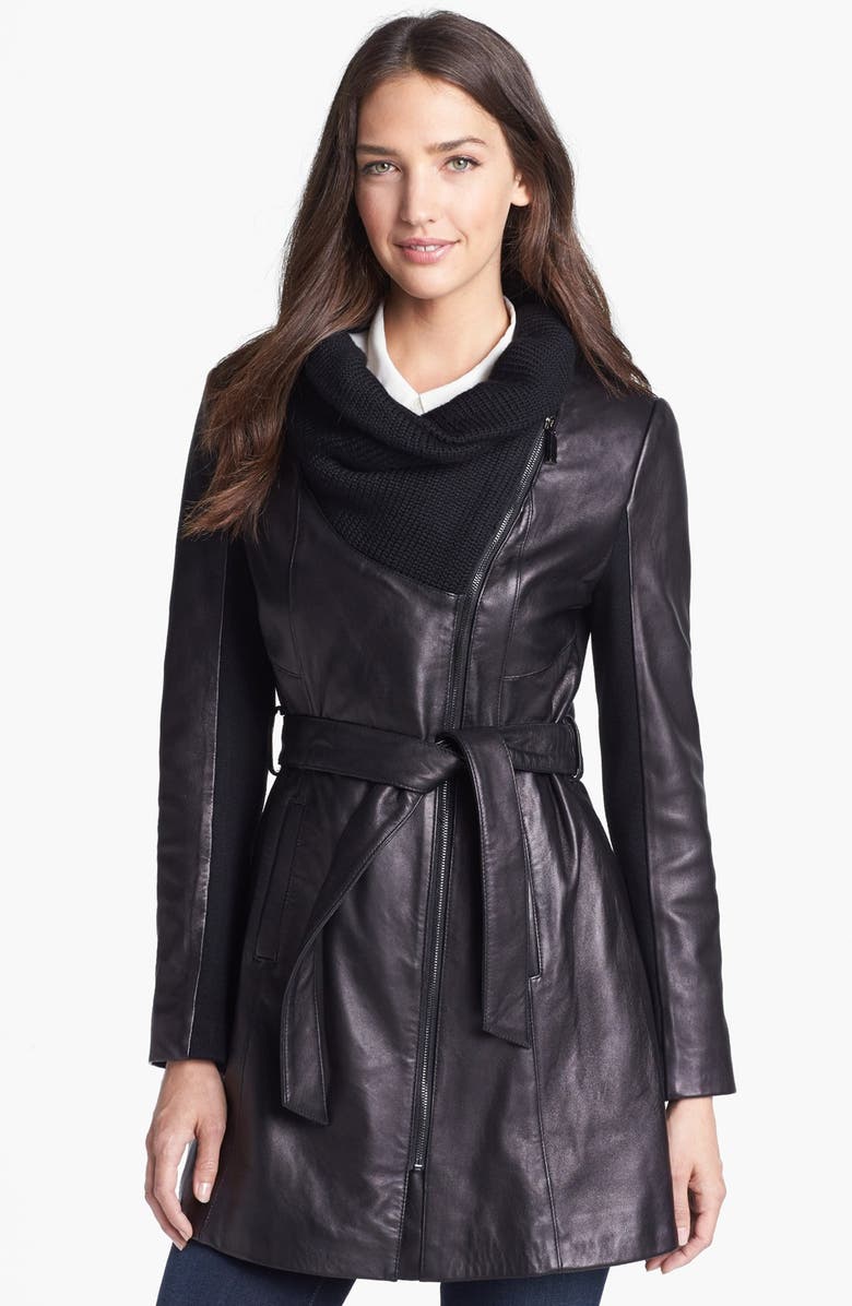 Elie Tahari Belted Leather & Knit Coat | Nordstrom