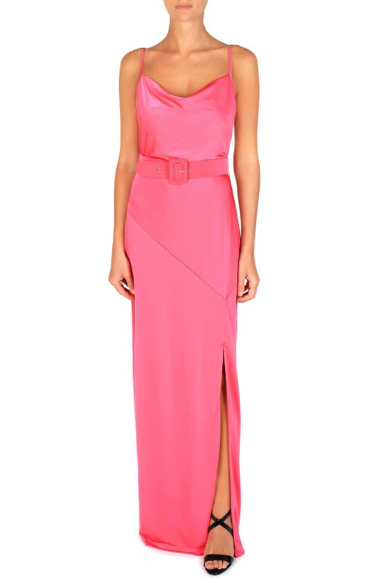 Shop Julia Jordan Cowl Neck Belted Maxi Dress In Hot Pink