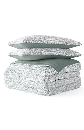 Shop Homespun 3-piece Reversible Scallop Print Quilt Set In Eucalyptus