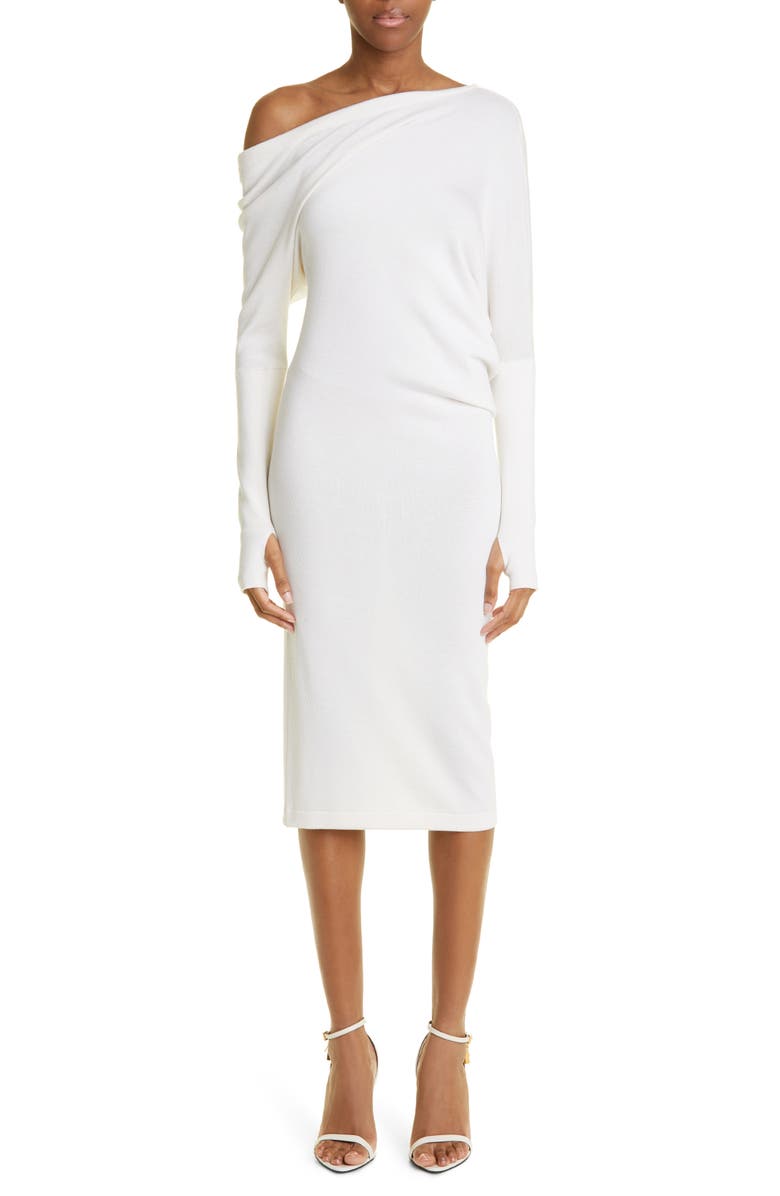 TOM FORD One-Shoulder Long Sleeve Cashmere & Silk Midi Sweater Dress |  Nordstrom