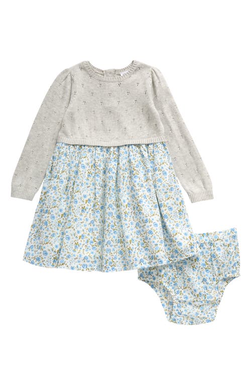 Shop Nordstrom Long Sleeve Mixed Media Dress & Bloomers In Grey Heather- Ivory Floral