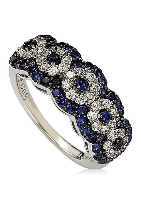 Two-Tone Blue Sapphire, Created White Sapphire & Brown Diamond Ring