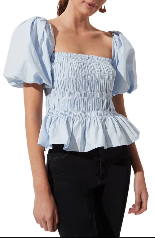 Astr The Label Bubble Sleeve Smocked Blouse In Light Blue At Nordstrom, Size Large Regular